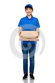 delivery woman with takeaway pizza boxes