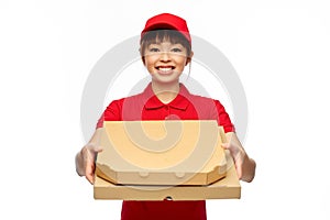 delivery woman with takeaway pizza boxes