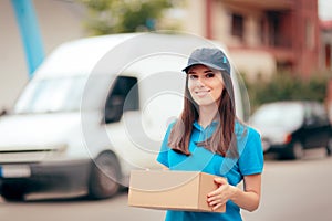 Delivery Worker Holding Cardboard Box Package