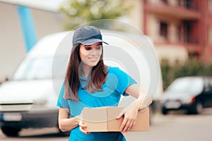 Delivery Worker Holding Cardboard Box Package