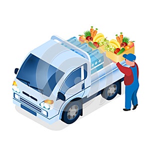 Delivery Worker Loading Box Isometric Illustration