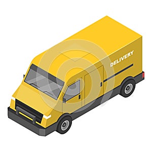 Delivery yellow truck icon, isometric style