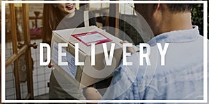 Deliveryman handing over parcel to customer