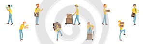 Deliveryman and Man Carrier with Cargo and Parcel Vector Set