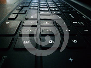 Dell laptop keyboard shows numbers for typing in its most beautiful black color.