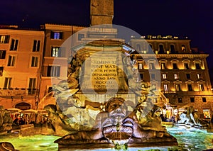 Della Porta Fountain Pantheon Piazza Rotunda Night Rome Italy