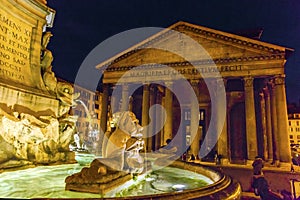 Della Porta Fountain Pantheon Piazza Rotunda Night Rome Italy