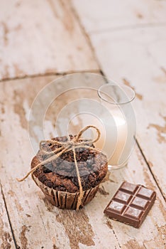 Dellicious homemade chocolate muffin on table. Ready to eat.