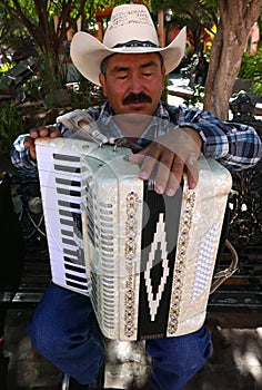 Delores Hidalgo, Mexico-January 10, 2017: Blind Mexican accordion player