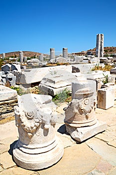 in delos the historycal acropolis and old ruin site