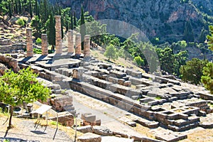 Delphi, Greece: Ruins of Temple of Apollo with Delphi Oracle, Centre of Greek culture