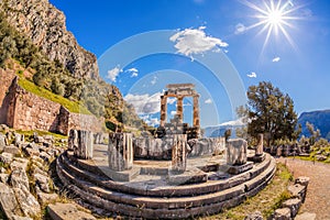 Delphi with ruins of the Temple in Greece