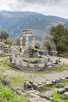 The Delphic Tholos, seen from above, Delphi, Greece, Europe