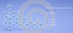 delta-10-tetrahydrocannabinol molecule, molecular structures, delta-10-thc 3d model, Structural Chemical Formula and Atoms with