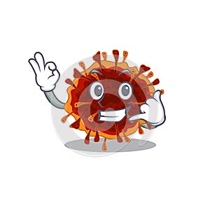 Delta coronavirus mascot cartoon design showing Call me gesture