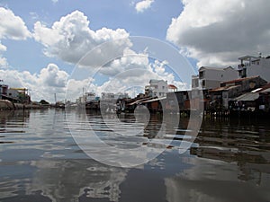 delta del fiume Mekong con nuvole, Vietnam