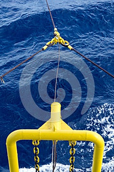 Delta plate of a tug boat towing a construction work barge