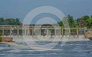 The Delton Dam on the Wisconsin River at Mirror Lake State Park in Wisconsin Dells, Sauk County, Wisconsin photo