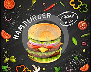 Deluxe king burger. 3d illustration.