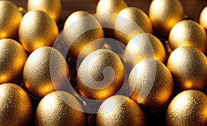 Deluxe Metallic gold leaf easter egg background. Bright Easter, holiday marketing, Easter card, banner, Easter greeting