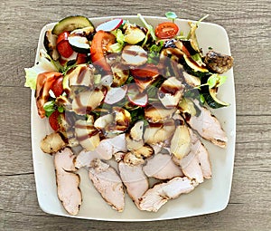 Deluxe sliced chicken salad with balsamic dressing