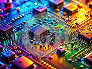 Intricate Microcosm of a Circuit Board A Deep Dive into Technological Components and Abstract Design