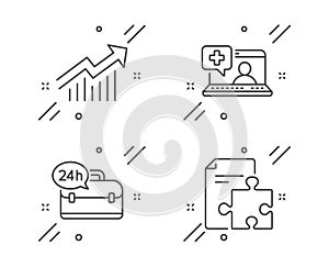 Demand curve, Medical help and 24h service icons set. Strategy sign. Vector