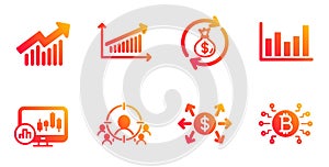 Demand curve, Money exchange and Candlestick chart icons set. Vector