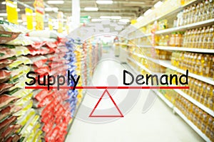 Demand and supply concept, Supermarket blur background photo