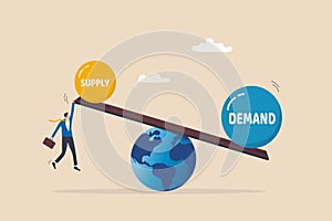 Demand vs supply balance, world economic supply chain problem, market pricing model for goods and service, cost or retail concept