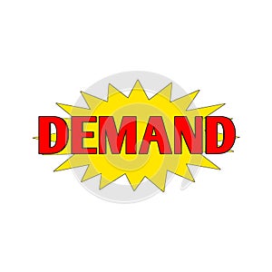 Demand web icon. An isolated label, sticker graphic in golden star brust in red letters. Promotion brand