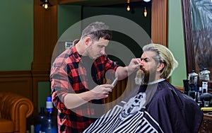 Demand youself. mature man at hairdresser. Hair care and male grooming concept. get perfect shape. bearded man getting
