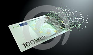 Euros are dematerialized on a black background. photo