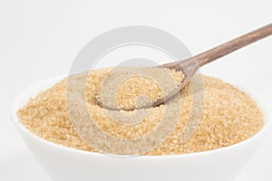 Demerara sugar in a white bowl