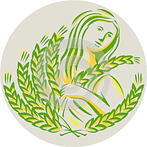 Demeter Harvest Wheat Grain Circle Retro