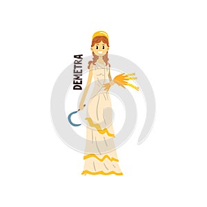 Demetra Olympian Greek Goddess, ancient Greece mythology character vector Illustration on a white background