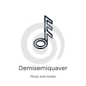 Demisemiquaver icon. Thin linear demisemiquaver outline icon isolated on white background from music and media collection. Line