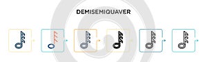 Demisemiquaver vector icon in 6 different modern styles. Black, two colored demisemiquaver icons designed in filled, outline, line