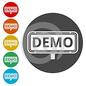 Demo sign, simple vector icon set