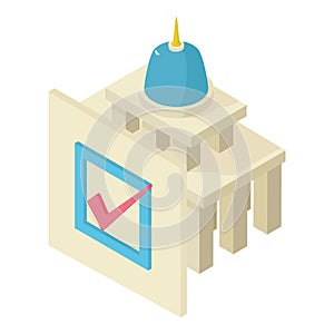 Democracy concept icon isometric vector. Capitol and document with check mark