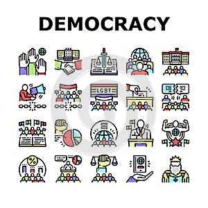 Democracy Government Politic Icons Set Vector