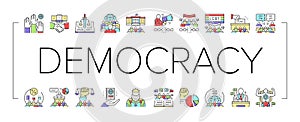 Democracy Government Politic Icons Set Vector .