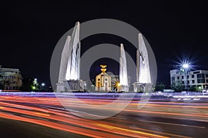 Democracy Monument at night In Bangkok Thailand. It is a historical landmark of the country