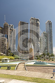 Democracy Plaza and modern skyscraper blocks in the new Panama City photo