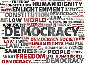 DEMOCRACY - UNFAIRNESS - image with words associated with the topic COMMUNITY OF VALUES, word, image, illustration