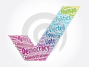 Democracy word cloud collage, concept background