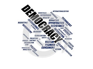 DEMOCRACY - word cloud wordcloud - terms from the globalization, economy and policy environment