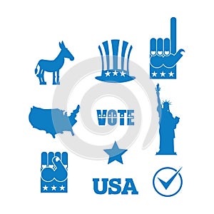 Democrat donkey election icon set. Symbols of political parties