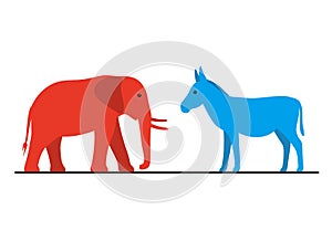 Democrat Donkey and Republican Elephant flat vector illustration