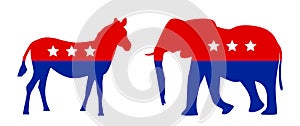 Democrat donkey and republican elephant usa debate and election symbol